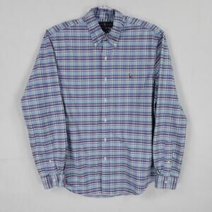 Ralph Lauren Shirt Mens Large Blue‎ Plaid Slim Fit Preppy Casual Business Office